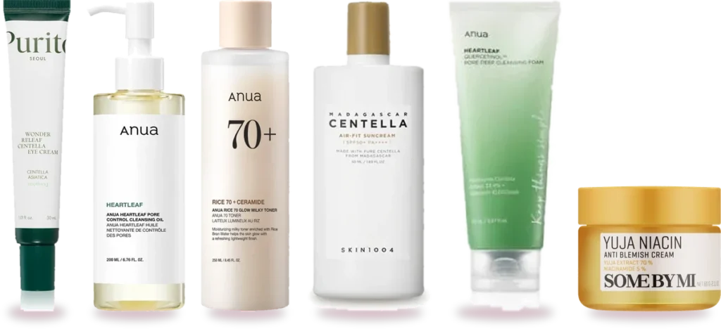 Τα προϊόντα του σετ: Rice 70 Glow Milky Toner, Yuja Niacin Anti Blemish Cream, Madagascar Centella Air-Fit Suncream Plus SPF50+ PA++++, Heartleaf Pore Control Cleansing Oil, Heartleaf Quercetinol Pore Deep Cleansing Foam, Wonder Releaf Centella Eye Cream Unscented